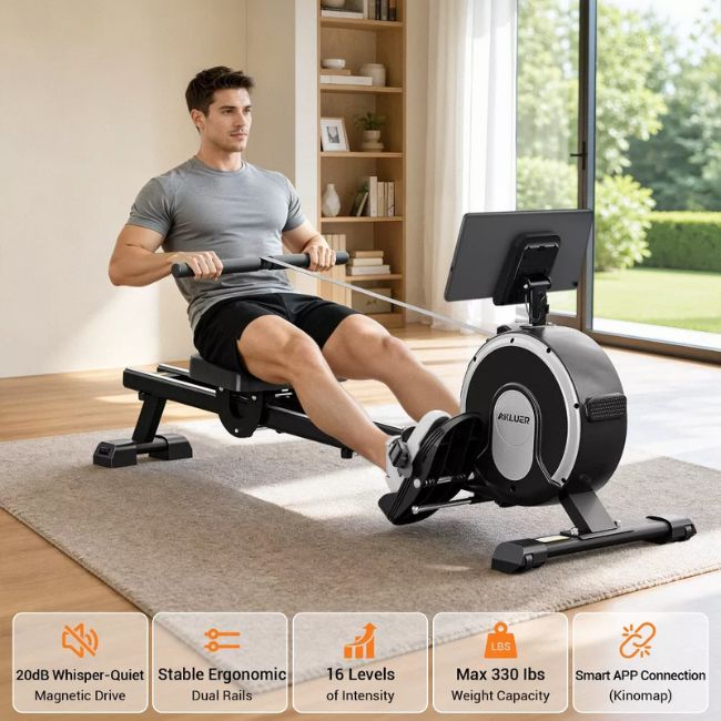 Сгъваем магнитен гребен тренажор Akluer RM-001 Foldable Magnetic Rowing Machine