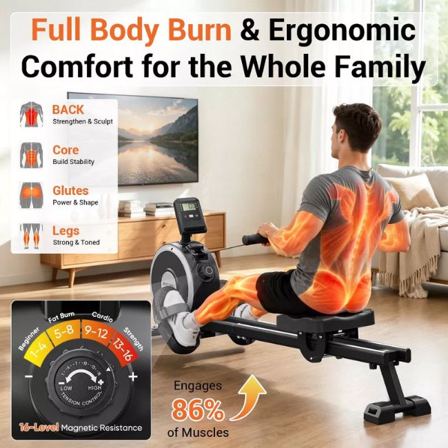 Сгъваем магнитен гребен тренажор Akluer RM-001 Foldable Magnetic Rowing Machine