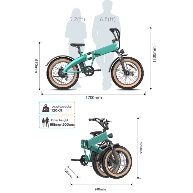Електрически велосипед Bros Sport T2 Folding Electric Bike 20“ - ЗЕЛЕН -- GREEN