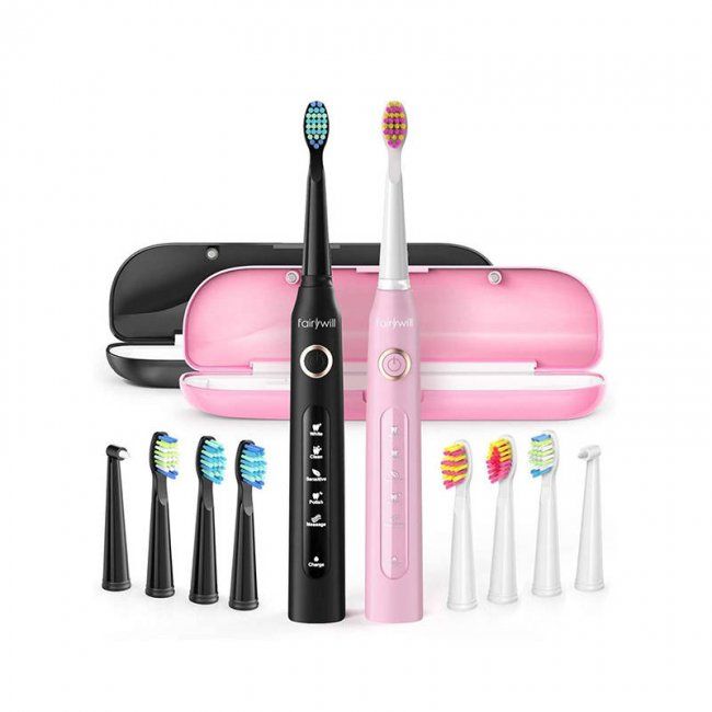 Комплект електрически четки за зъби FairyWill Sonic toothbrush FW-507 - ЧЕРЕН/РОЗОВ -- BLACK/PINK