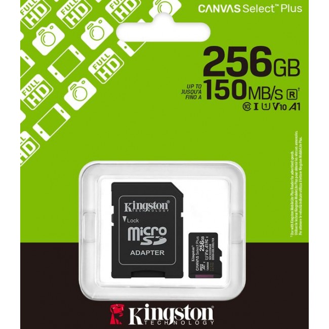 Карта памет Kingston MicroSD Card Canvas Select Plus 256GB Class 10  Adapter