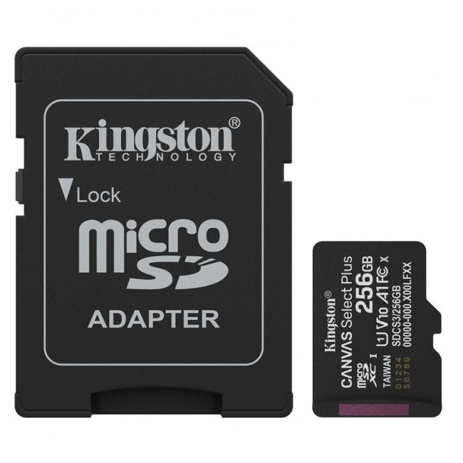 Карта памет Kingston MicroSD Card Canvas Select Plus 256GB Class 10  Adapter