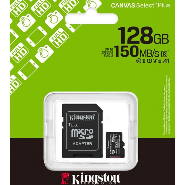 Карта памет Kingston MicroSD Card Canvas Select Plus 128GB Class 10  Adapter