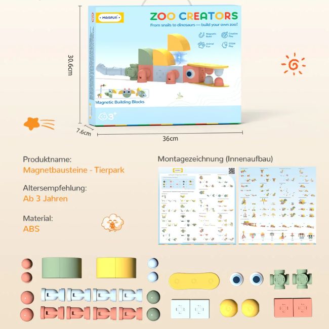 Магнитен конструктор Magfun Magnetic Building Blocks Toy - 3D Animal Figures, Versatile & Creative