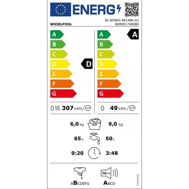 Пералня за вграждане Whirlpool BI WDWG 961486 EU