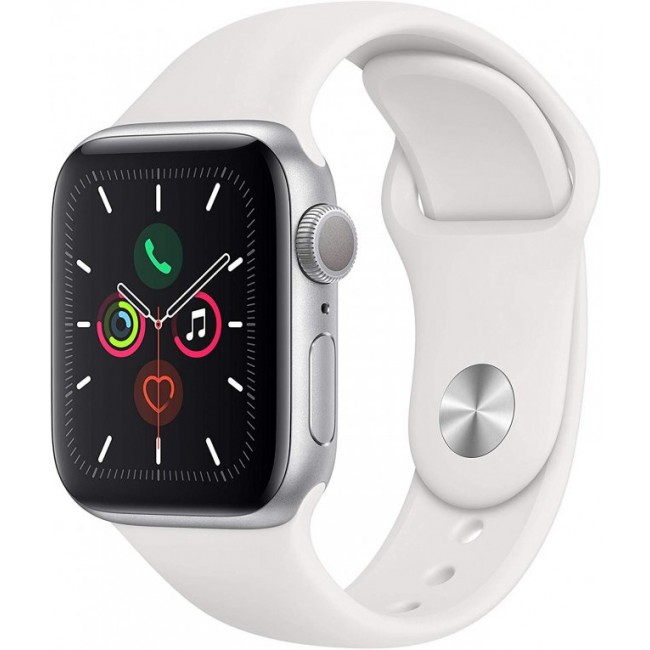Smart Watch Apple Watch Series 5  -  40mm   Silver Aluminium with White Sport Band	MWV62