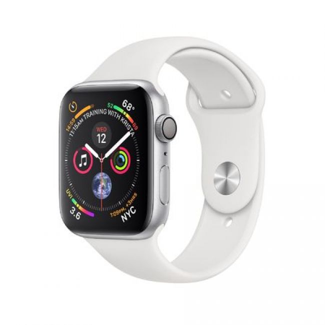 Smart Watch Apple Watch Series4 44mm, Silver Aluminum Case with White Sport Band, GPS - MU6A2