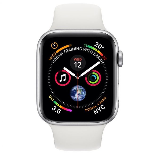 Smart Watch Apple Watch Series4 44mm, Silver Aluminum Case with White Sport Band, GPS - MU6A2