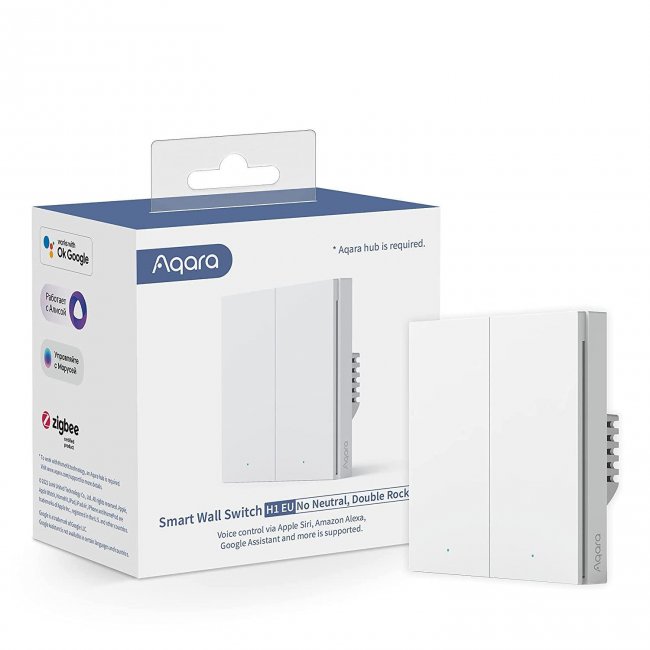 Двоен смарт ключ AQARA Smart Wall Switch H1 EU (No Neutral) - БЯЛ -- WHITE