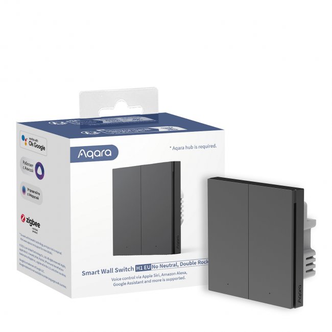 Двоен смарт ключ AQARA Smart Wall Switch H1 EU (No Neutral) - СИВ -- GREY