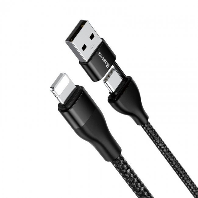 Кабел Baseus 2-in-1 Dual Out cab USB-A+Type-CToIP18W - BLACK