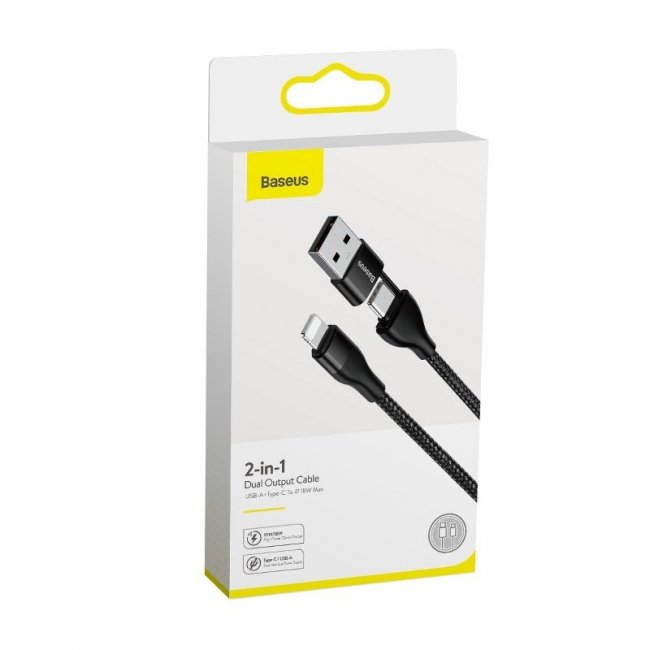 Кабел Baseus 2-in-1 Dual Out cab USB-A+Type-CToIP18W - BLACK