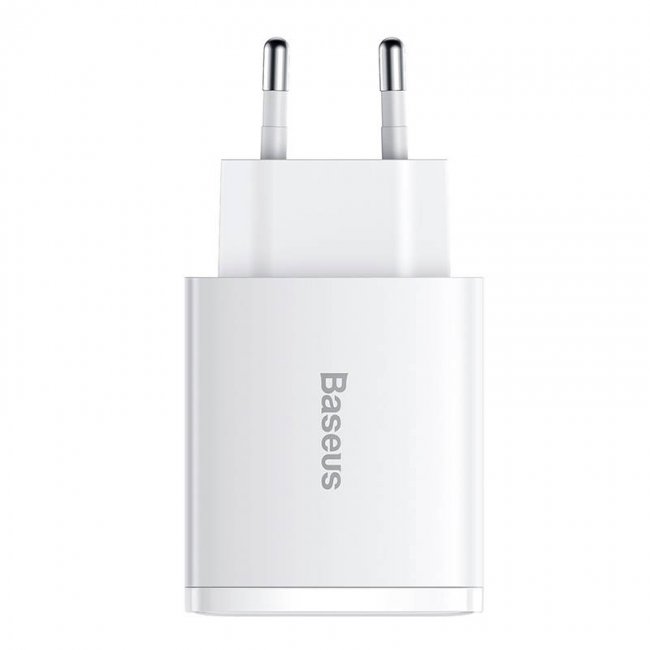 Зарядно устройство Baseus Compact Quick Charger, 2xUSB, USB-C, PD, 3A, 30W - БЯЛ -- WHITE