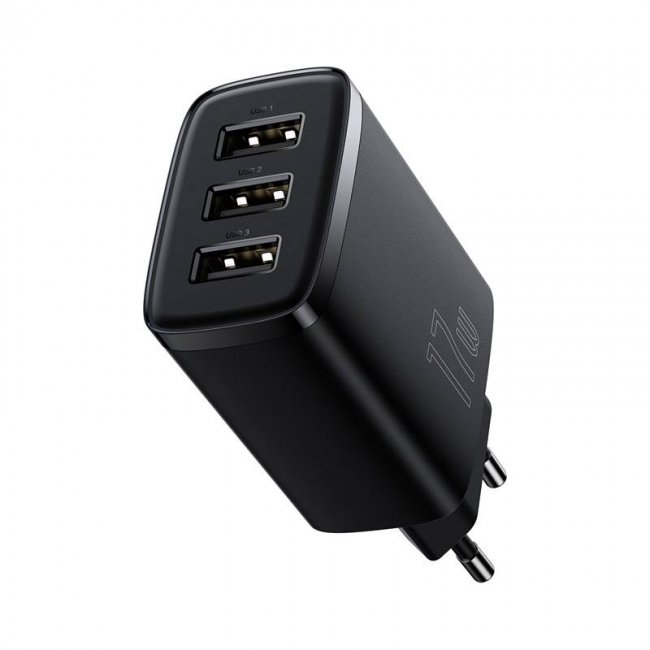 Зарядно устройство Baseus Compact Quick Charger, 3x USB, 17W