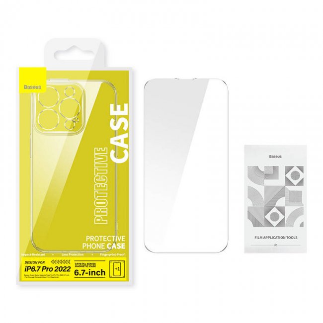 Калъф за мобилен телефон Baseus Crystal  Magnetic Case and Tempered Glass set for iPhone 14 Pro Max