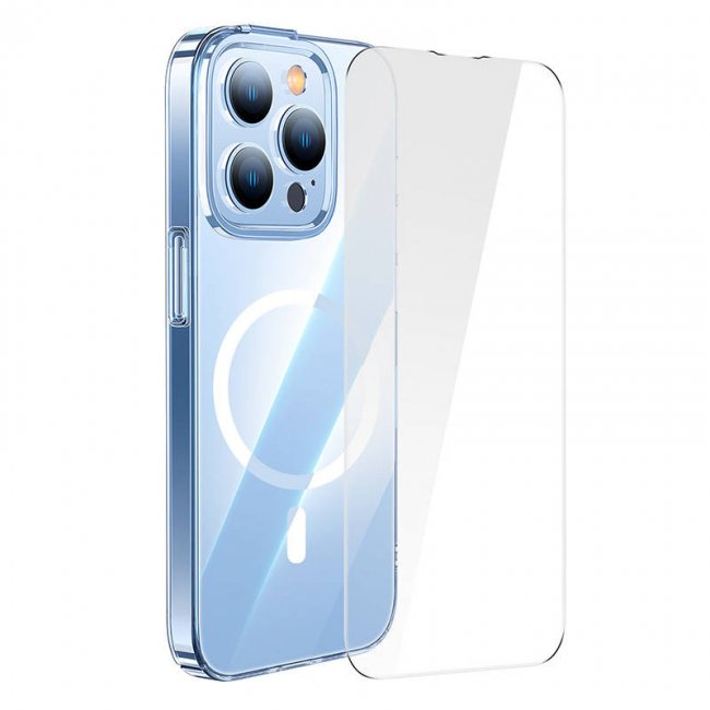 Калъф за мобилен телефон Baseus Crystal Magnetic Case and Tempered Glass set for iPhone 14 Pro