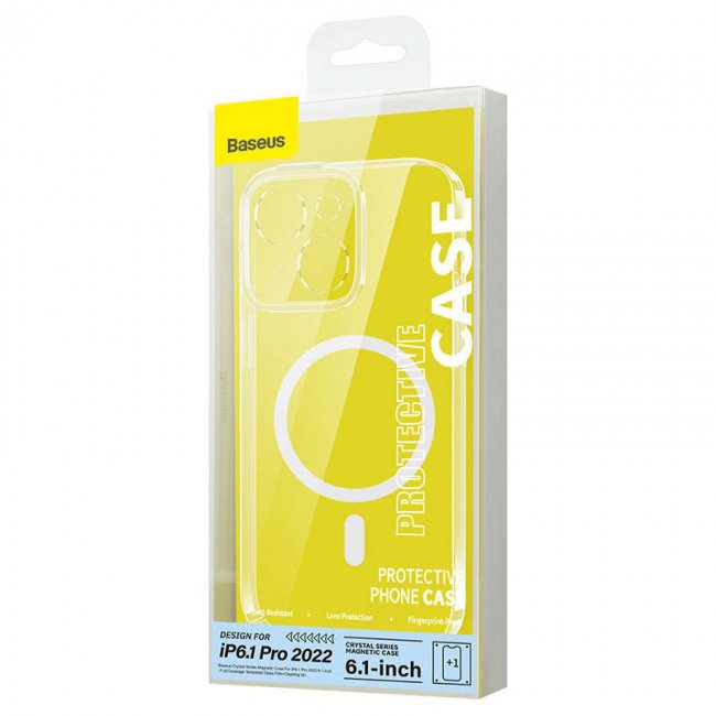 Калъф за мобилен телефон Baseus Crystal Magnetic Case and Tempered Glass set for iPhone 14 Pro