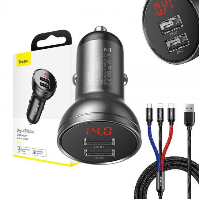 Зарядно устройство Baseus Digital Display Dual USB Car Charger 24W