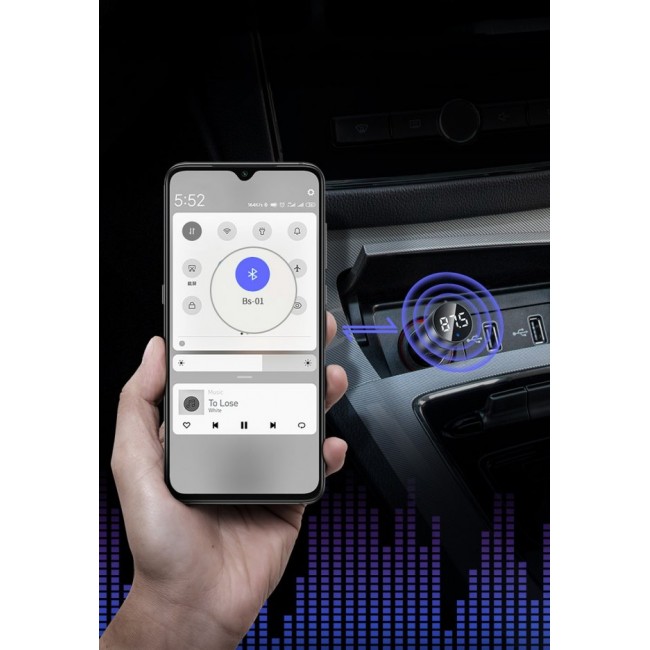 Зарядно устройство Baseus Energy Column Car Wireless MP3 Charger (Wireless 5.0+5V/3.1A)