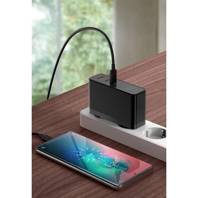 Зарядно устройство Baseus GaN  2xC Type + USB Type 120W - Мрежово зарядно устройство
