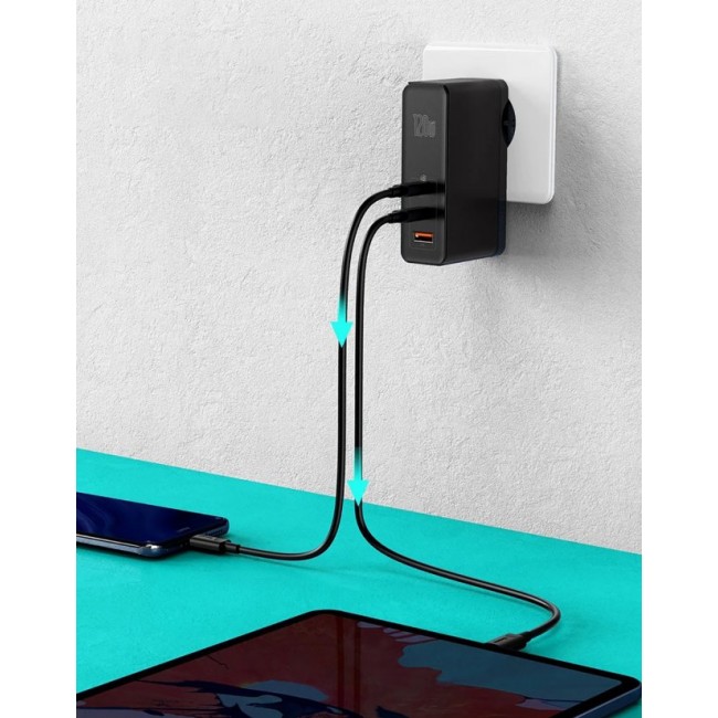 Зарядно устройство Baseus GaN  2xC Type + USB Type 120W - Мрежово зарядно устройство