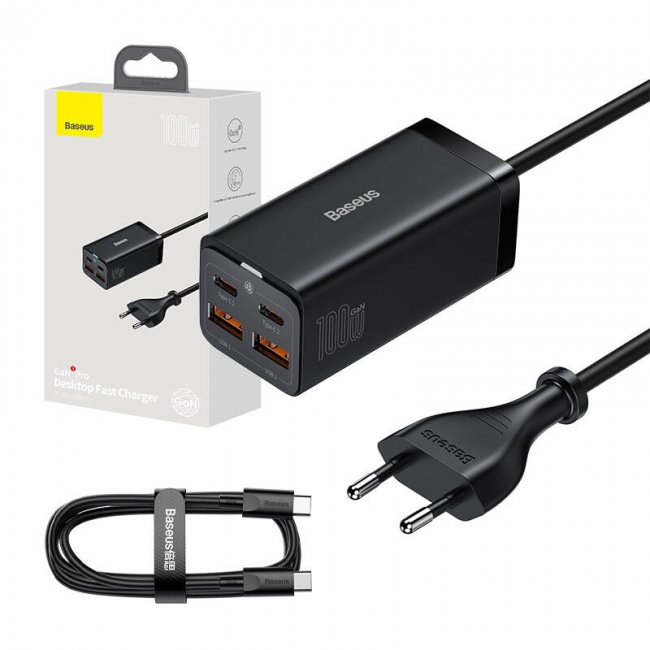 Смарт контакт, разклонител Baseus GaN3 Pro wall charger 2xUSB-C + 2xUSB, 100W