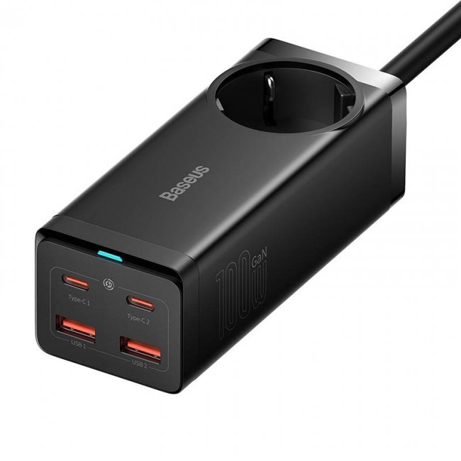 Смарт контакт, разклонител Baseus GaN3 Pro wall charger / powerstrip 2xUSB + 2xUSB-C + AC, 100W