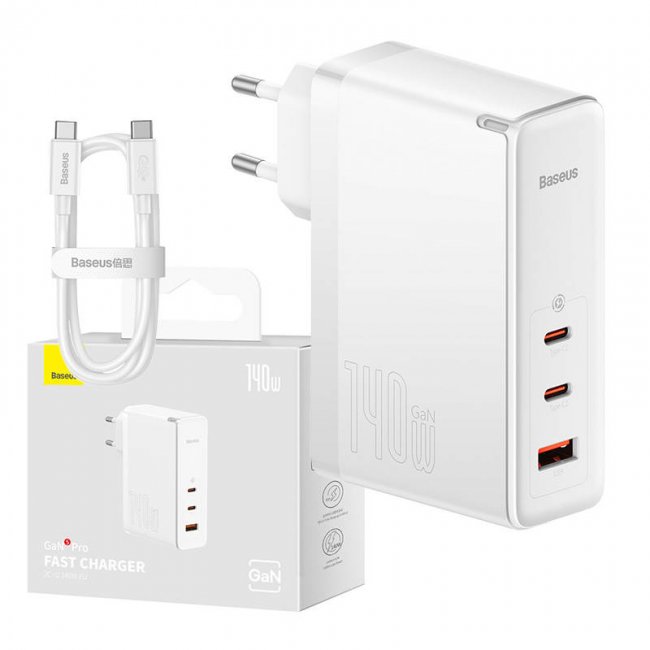 Зарядно устройство Baseus GaN5 Pro Wall charger  2xUSB-C + USB, 140W - БЯЛ -- WHITE