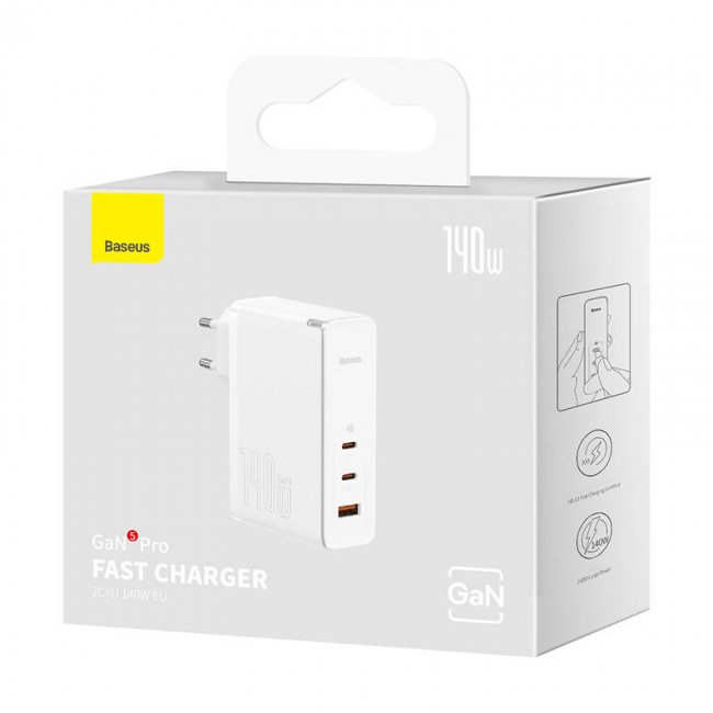 Зарядно устройство Baseus GaN5 Pro Wall charger  2xUSB-C + USB, 140W - БЯЛ -- WHITE