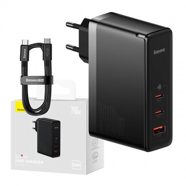Зарядно устройство Baseus GaN5 Pro Wall charger  2xUSB-C + USB, 140W - ЧЕРЕН -- BLACK