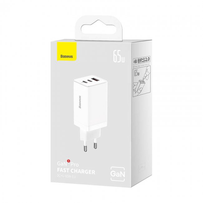 Зарядно устройство Baseus GaN5 Pro Wall charger 2xUSB-C + USB, 65W