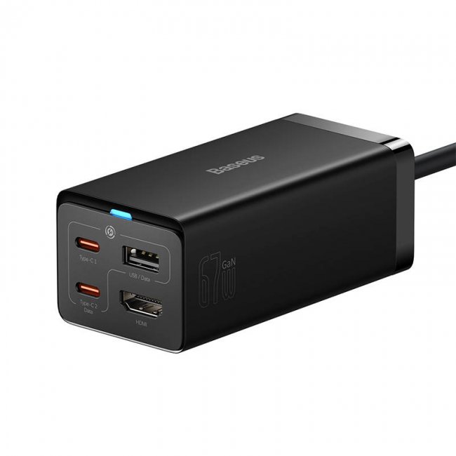 Смарт контакт, разклонител Baseus GaN5 Pro Wall charger 2xUSB-C + USB + HDMI, 67W