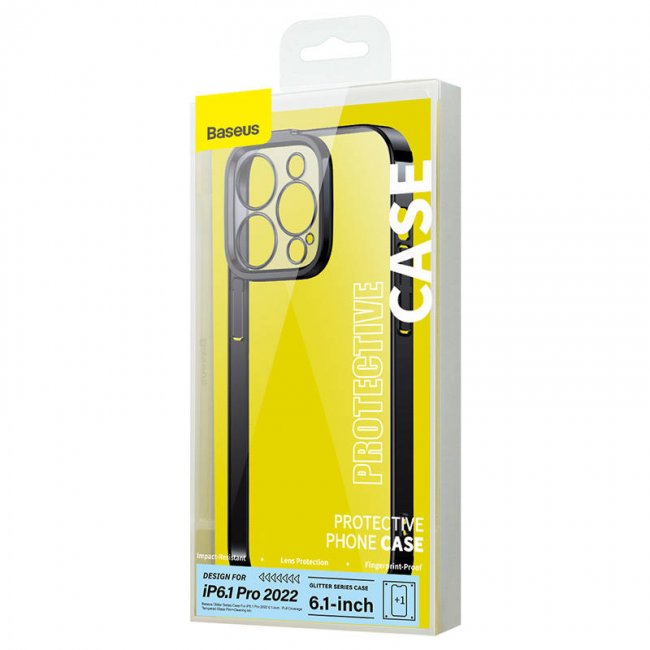 Калъф за мобилен телефон Baseus Glitter Transparent Case and Tempered Glass set for iPhone 14 Pro
