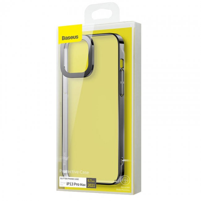 Калъф за мобилен телефон Baseus Glitter Transparent Case for iPhone 13 Pro Max - ЧЕРЕН