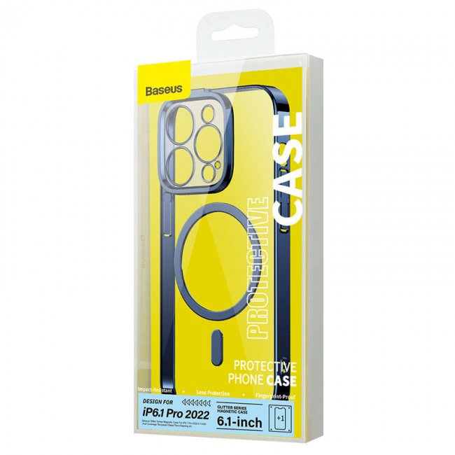 Калъф за мобилен телефон Baseus Glitter Transparent Magnetic Case and Tempered Glass set for iPhone 14 Pro