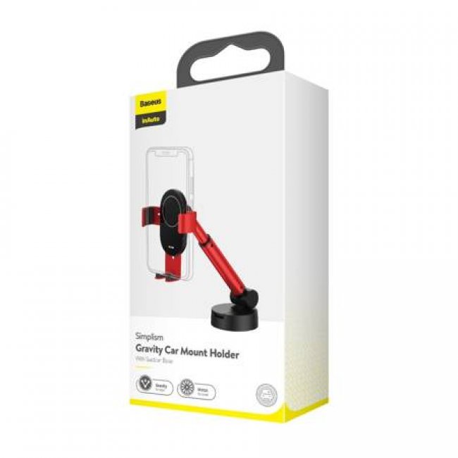 Стойка за кола Baseus Gravity car mount for phone with suction cup - ЧЕРВЕН -- RED