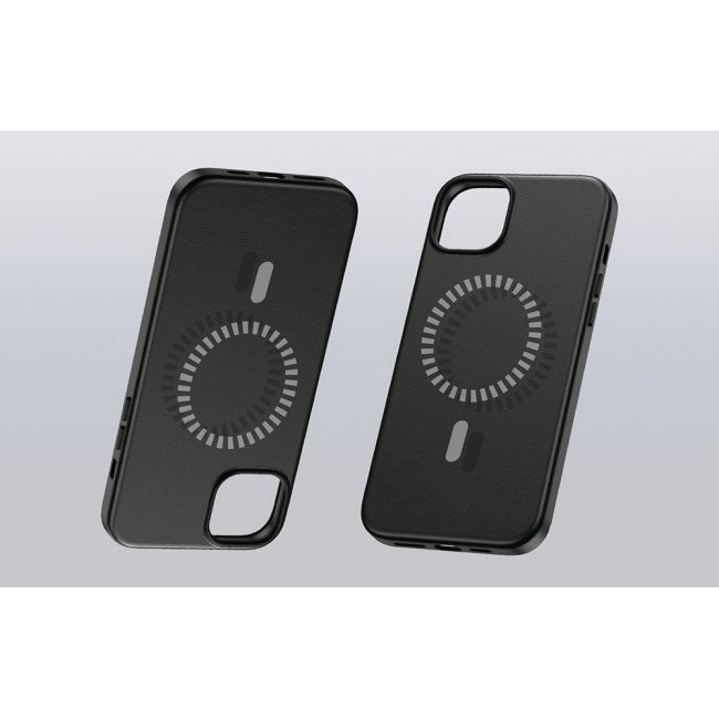 Калъф за мобилен телефон Baseus iPhone 15 Magnetic Case Fauxther Series - ЧЕРЕН
