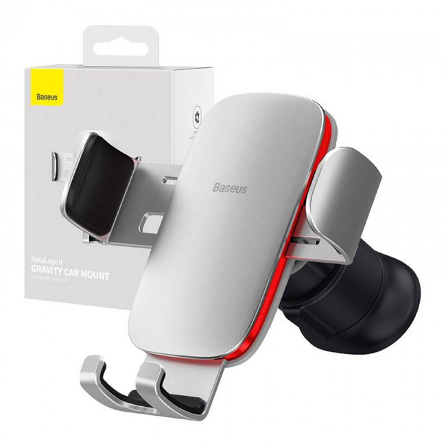 Стойка за кола Baseus Metal Age II gravitational grip on the car grid - СВЕТЛОСИВ -- SILVER