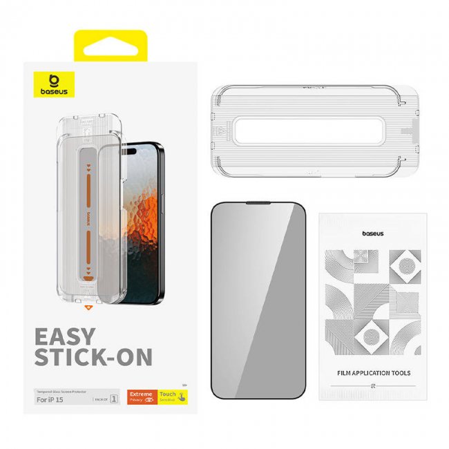 Стъклен Протектор за мобилен телефон Baseus Tempered Glass Privacy Protection Sapphire for iPhone 15