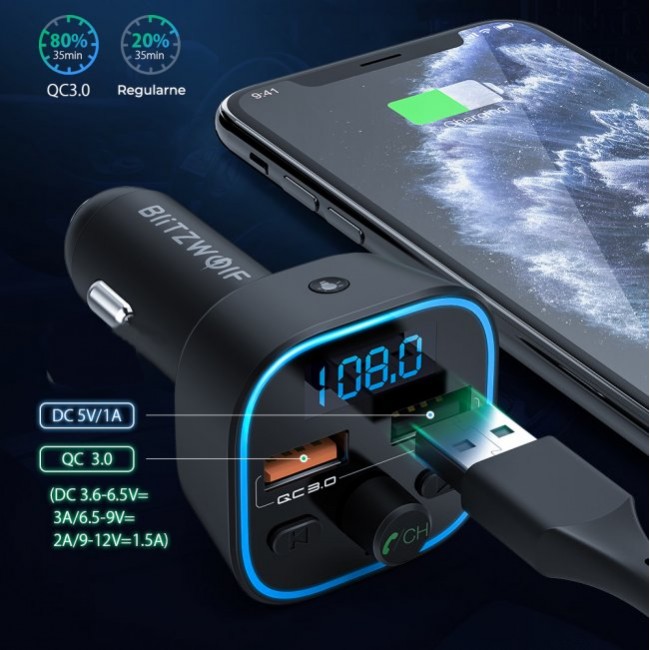 Зарядно устройство BlitzWolf BW-BC1, 2x USB + MicroSD