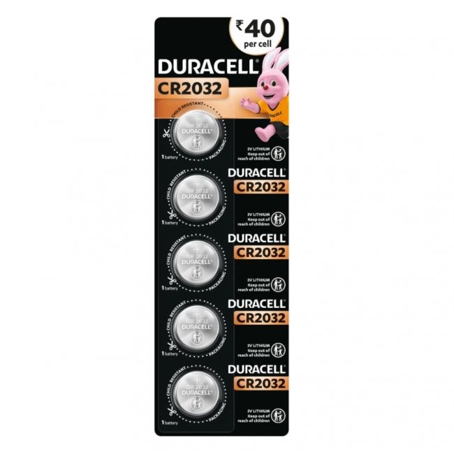 Duracell Battery (CR2032) Button Lithium, 3V - 5 броя