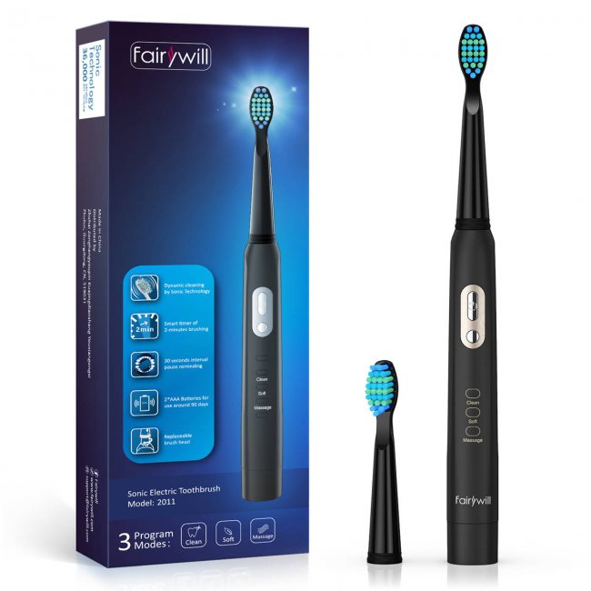 Електрическа четка за зъби FairyWill Sonic Toothbrush With Exchangeable Tip FW-2011- ЧЕРЕН -- BLACK