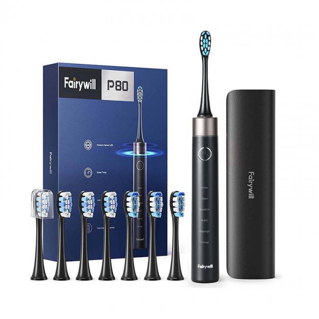 Електрическа четки за зъби FairyWill Sonic toothbrush with head set and case FW-P80 - Звукова технология, комплект с калъф и накрайници