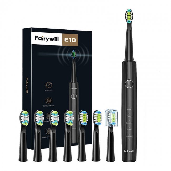 Електрическа четки за зъби FairyWill Sonic toothbrush with head set FW-E10 - ЧЕРЕН