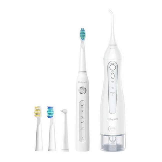 Електрическа четка за зъби FairyWill Sonic toothbrush with tip set and water fosser FW-507+FW-5020E - БЯЛ -- WHITE