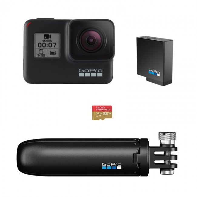 Камера за Екстремни Спортове GoPro HERO 7 BLACK Special Bundle - Камера, статив, батерия и MMC 32GB