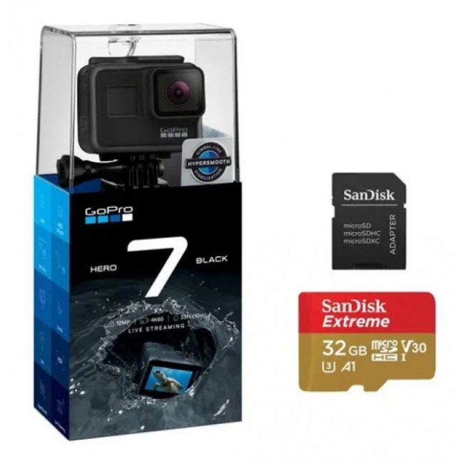 Камера за Екстремни Спортове GoPro HERO 7 BLACK Special Bundle - Камера, статив, батерия и MMC 32GB