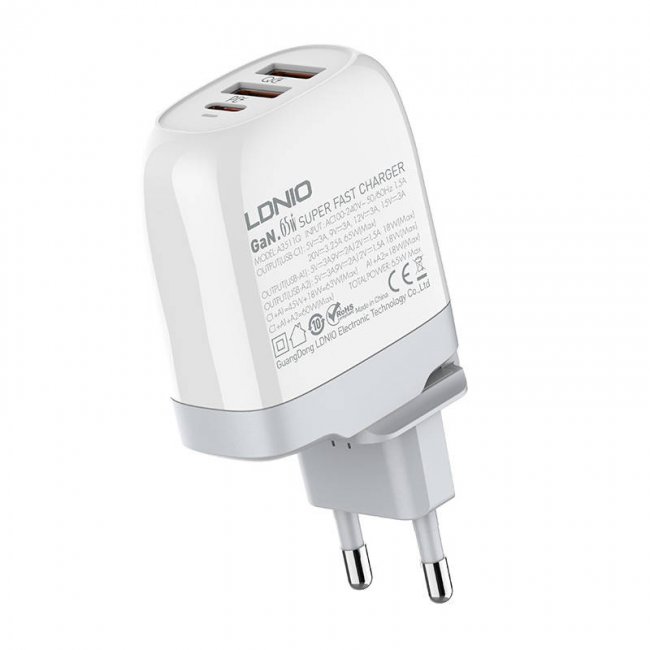 Зарядно устройство LDNIO A3511Q GaN charger A3511Q, 2x USB + USB-C, 65W