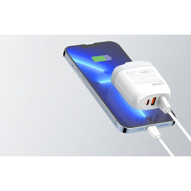 Зарядно устройство LDNIO A3511Q GaN charger A3511Q, 2x USB + USB-C, 65W