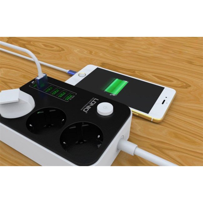 Смарт контакт, разклонител LDNIO SE3631 Power strip with 3 AC sockets, 6x USB, 1.6m